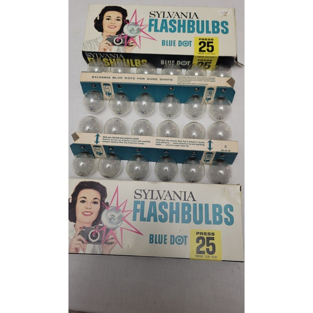 Lot of 3 NOS Box of 12 Sylvania Blue Dot Press 25B Blue Flashbulbs - Boxes Dmg